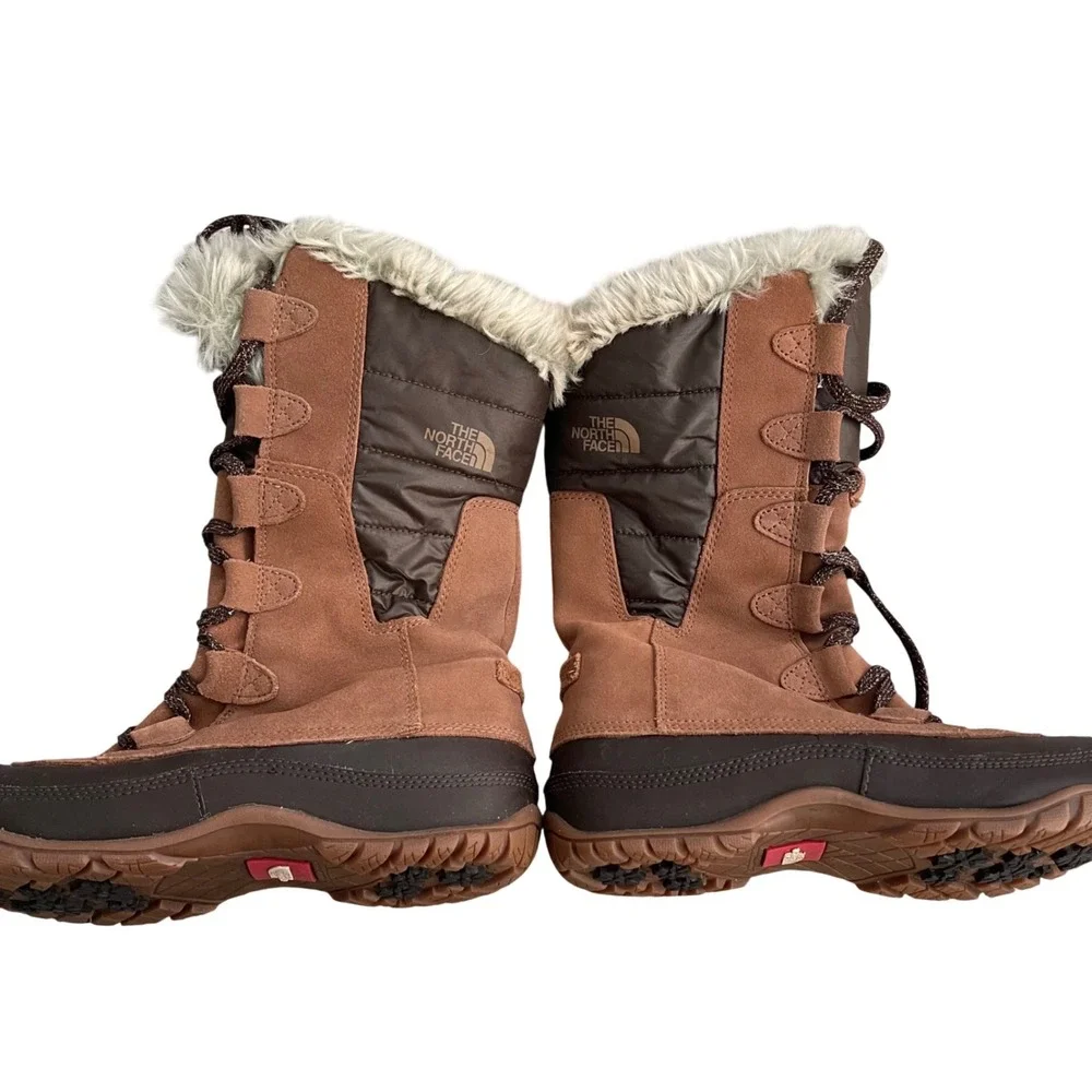 The North Face Shellista Snow Boots Womens 9 Brown Tan Faux Fur Primaloft Suede